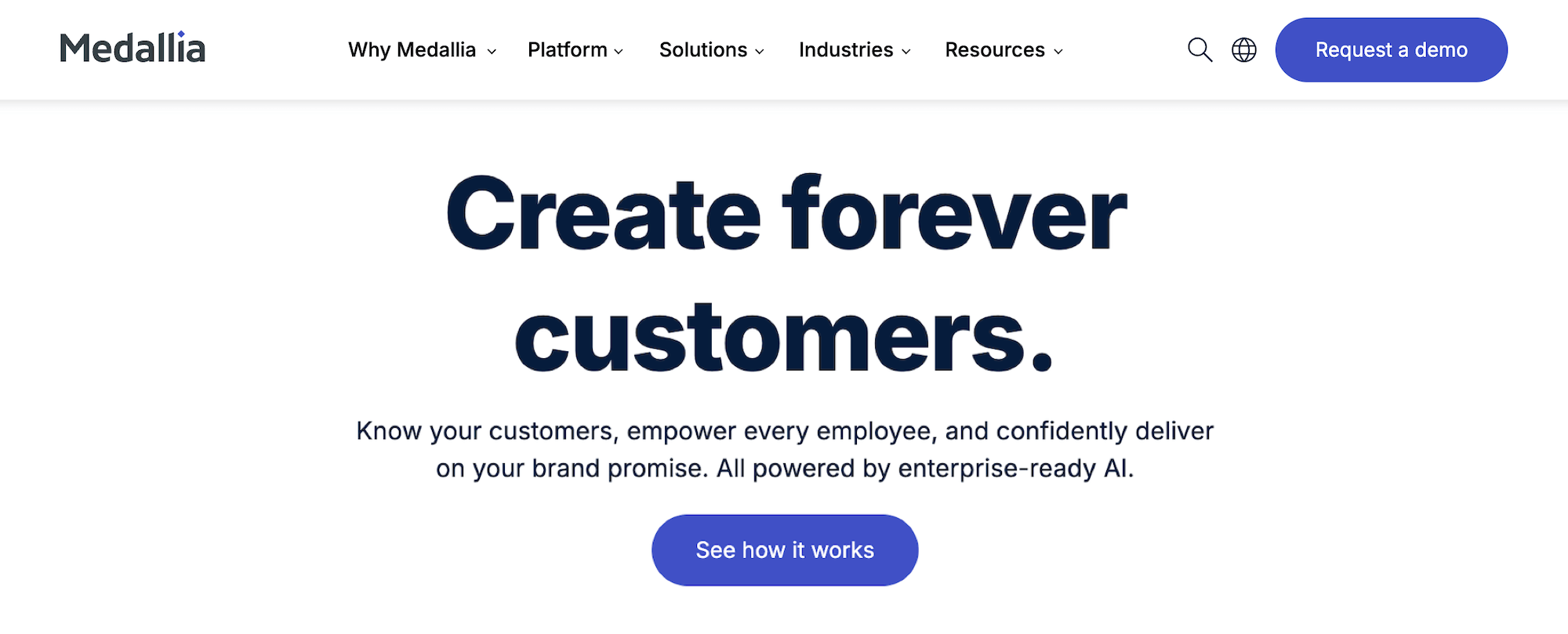 Medallia homepage: Create forever customers.