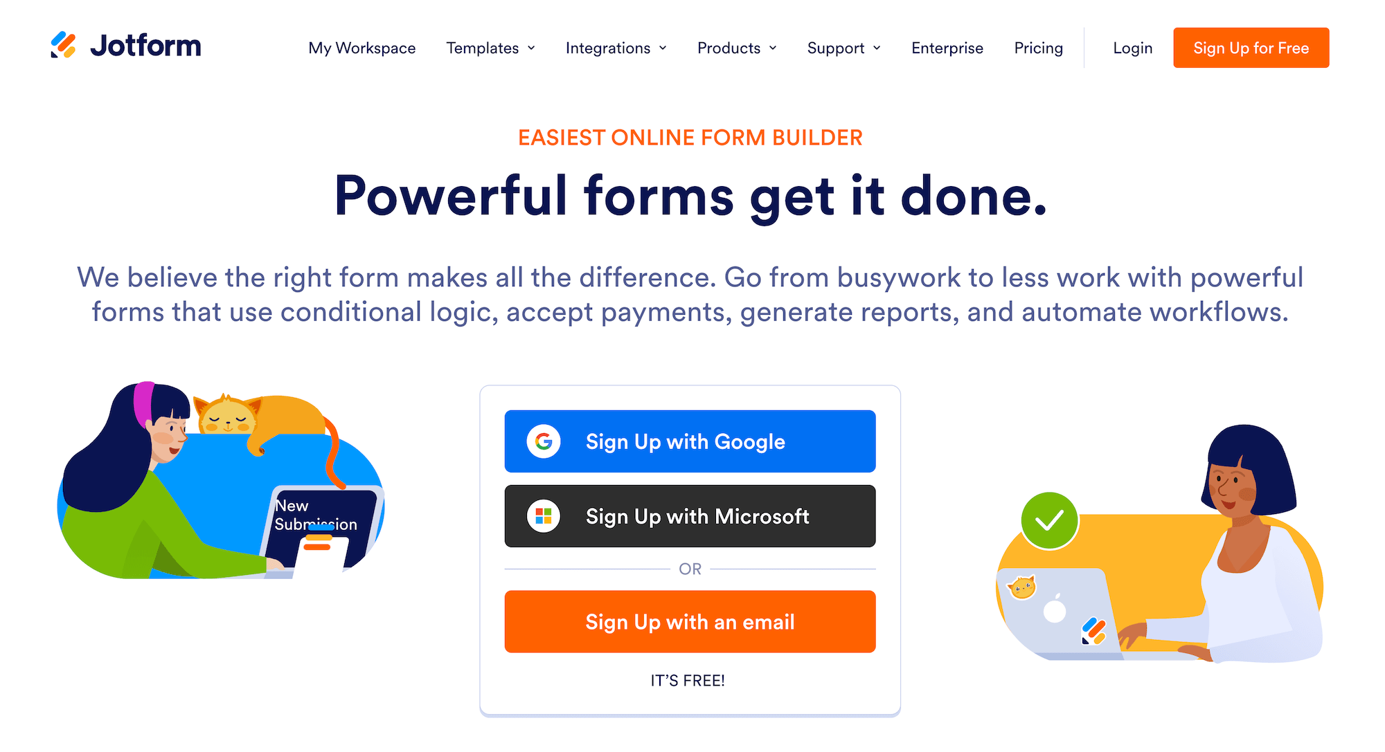 Jotform homepage: Powerful forms get it done.