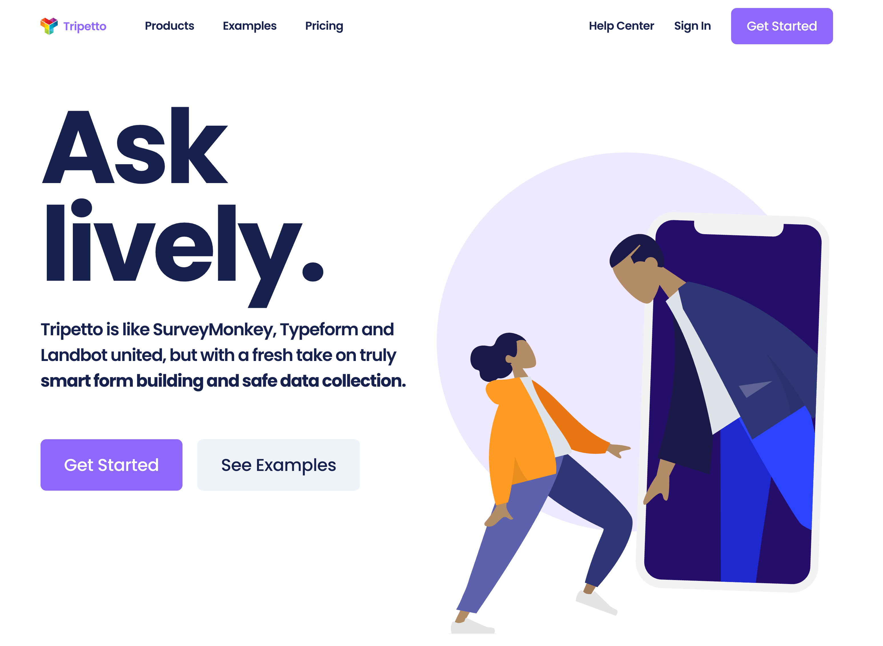 Tripetto homepage: Ask lively.