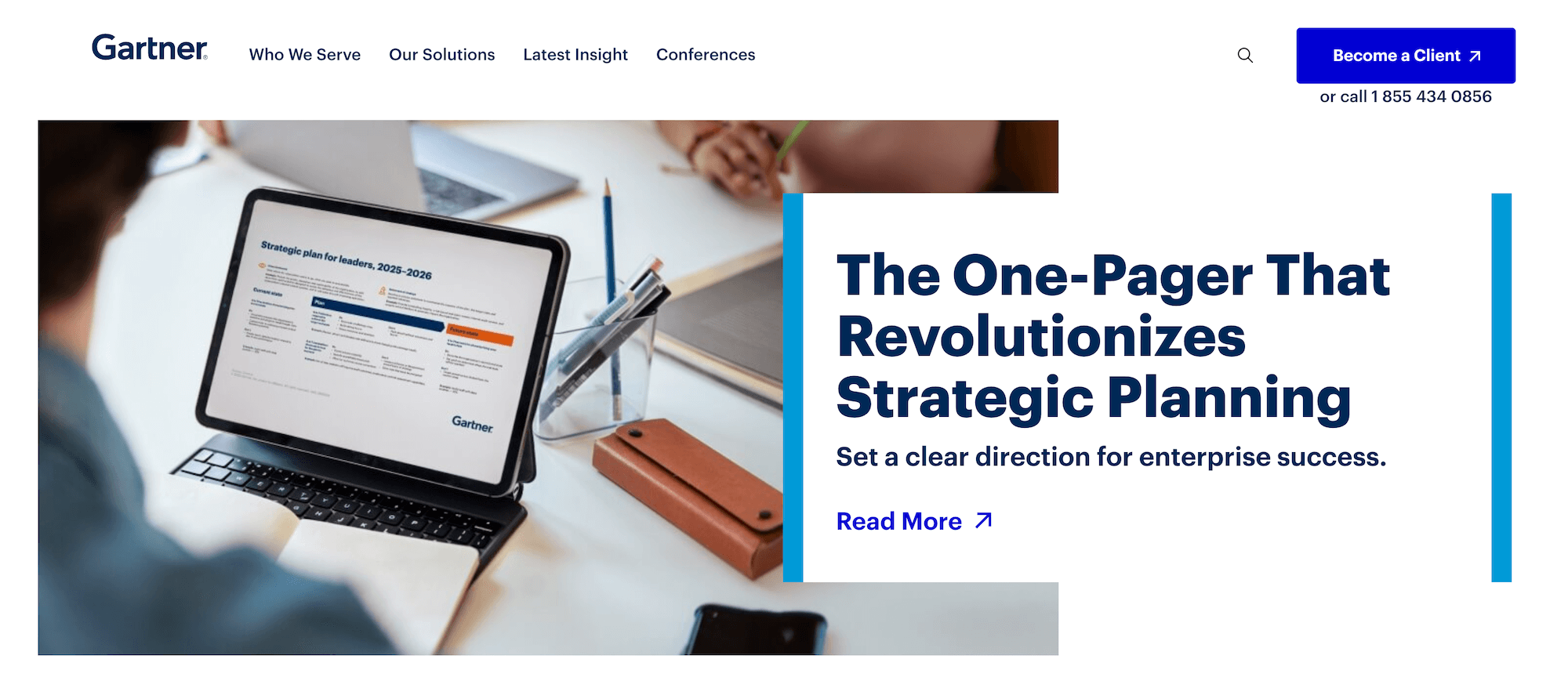 Gartner homepage: The One-Pager That Revolutionizes Strategic Planning