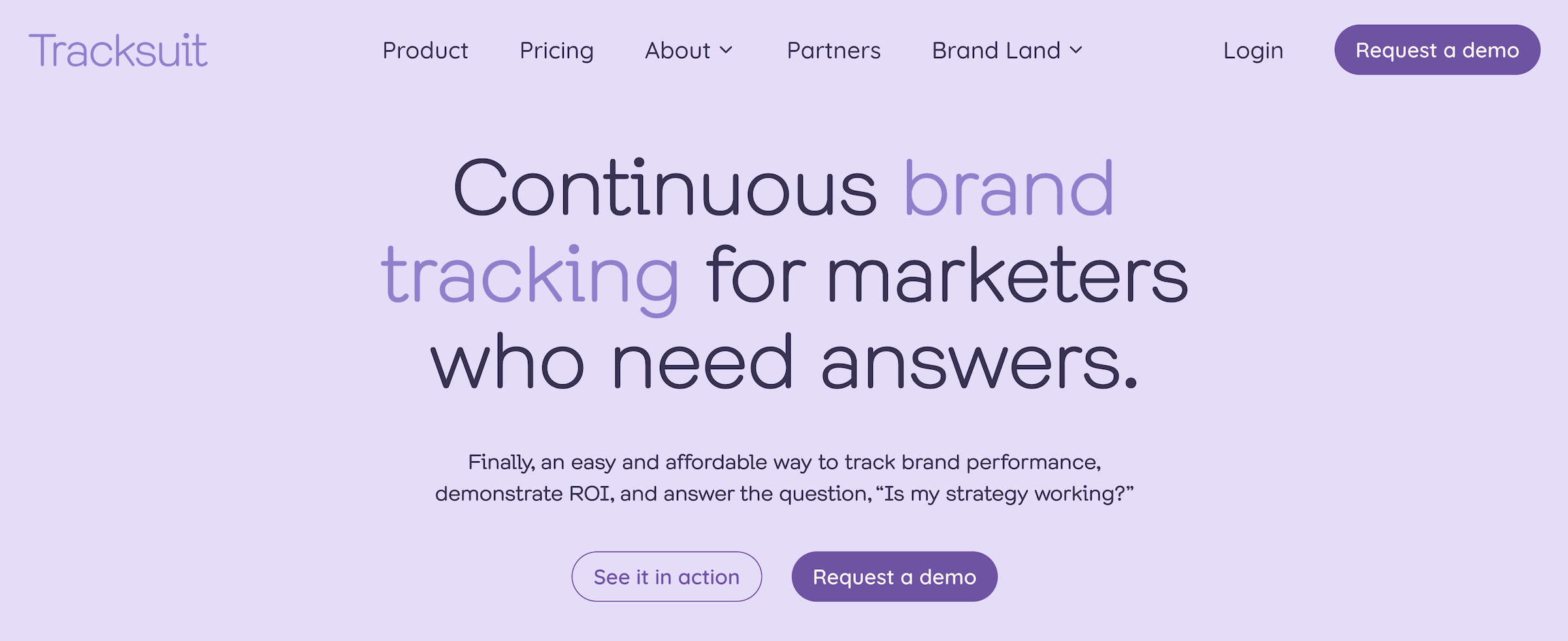 Tracksuit homepage: Continuous brand tracking for marketers who need answers.